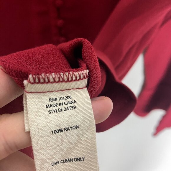 Soft Surroundings Moroccan Red Rayon Crepe Poet Blouse Ruffled Sleeves Small - Picture 5 of 7